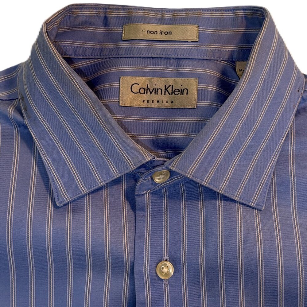 Calvin Klein Men's Button Up LS Shirt Slim Fit 16 1/2 X 32 X 33 Blue w-Lt. Bl PS